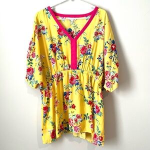 Pioneer Woman Size XL Floral Top Blouse Elastic Waist Drawstring Winged Sleeve